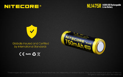 Batterie 14500 rechargeable Type C Nitecore NL1475R 750mAh pour lampe torch