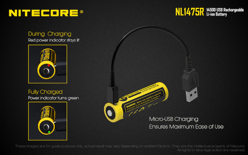 Batterie 14500 rechargeable Type C Nitecore NL1475R 750mAh pour lampe torch