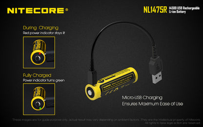 Batterie 14500 rechargeable Type C Nitecore NL1475R 750mAh pour lampe torch