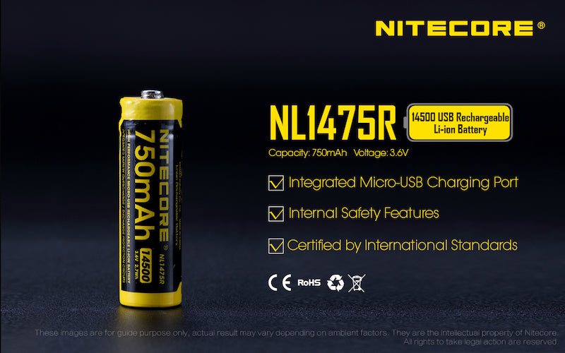 Batterie 14500 rechargeable Type C Nitecore NL1475R 750mAh pour lampe torch