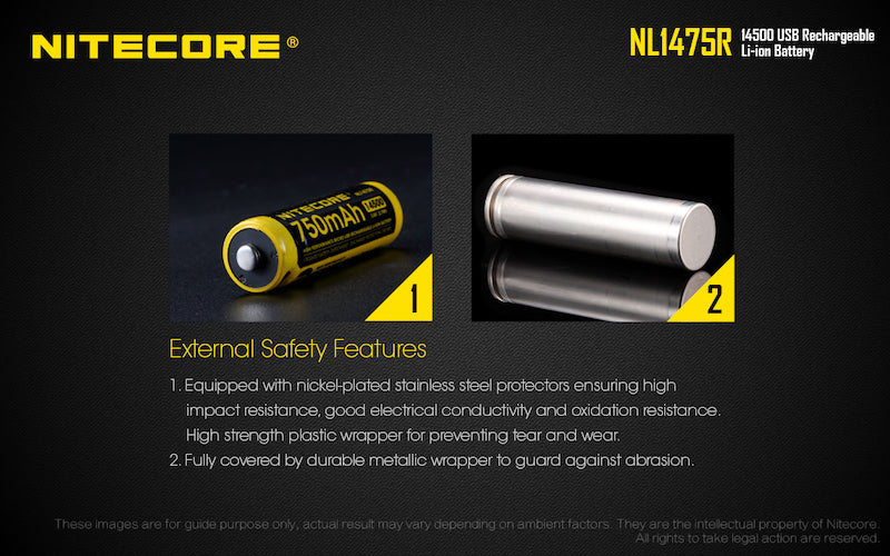 Batterie 14500 rechargeable Type C Nitecore NL1475R 750mAh pour lampe torch