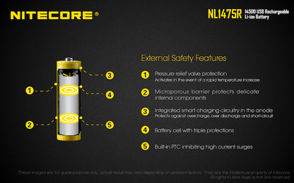 Batterie 14500 rechargeable Type C Nitecore NL1475R 750mAh pour lampe torch