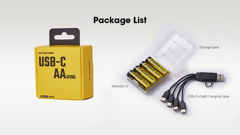 Batterie AA 1.5Vrechargeable USB C Nitecore MH2400 2400mAh 1 10