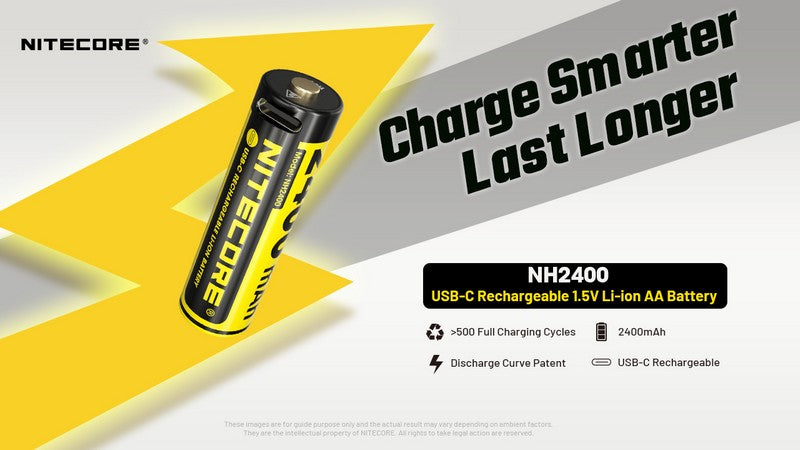 Batterie AA 1.5Vrechargeable USB C Nitecore MH2400 2400mAh 1 1