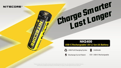 Batterie AA 1.5Vrechargeable USB C Nitecore MH2400 2400mAh 1 1