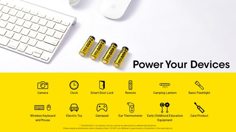 Batterie AA 1.5Vrechargeable USB C Nitecore MH2400 2400mAh 1 2