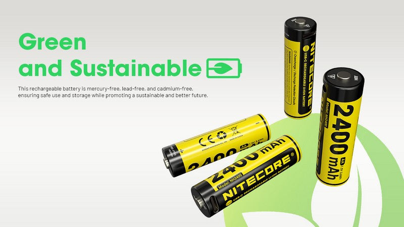 Batterie AA 1.5Vrechargeable USB C Nitecore MH2400 2400mAh 1 7