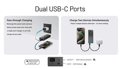 Powerbank CARBO 20 - 20 000mAh - 65W - Charge Rapide Bidirectionnelle - IPX8