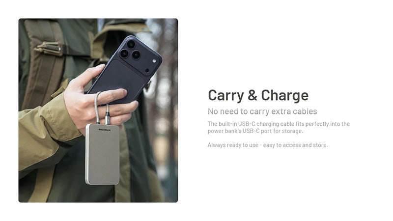 Powerbank Nitecore Pocket 5 5000mAh - 22,5W - Câble USB-C Intégré - Fixation Magnétique