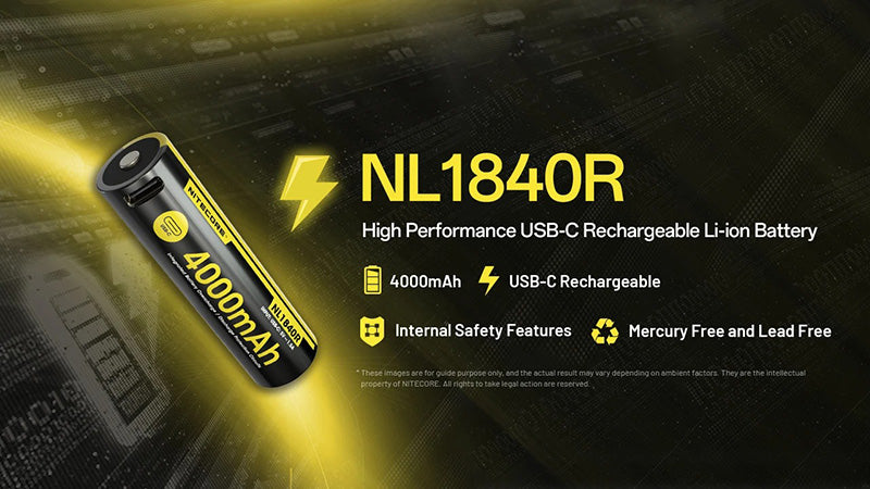 NL1840R - Batterie Li-ion 4000mAh 18650 Rechargeable - USB-C Intégré - Haute Densité Énergétique
