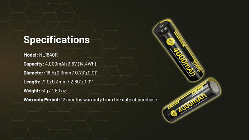 NL1840R - Batterie Li-ion 4000mAh 18650 Rechargeable - USB-C Intégré - Haute Densité Énergétique