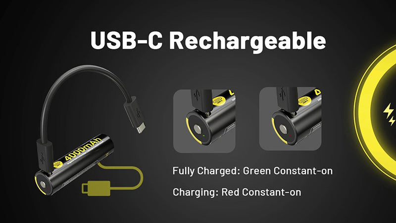 NL1840R - Batterie Li-ion 4000mAh 18650 Rechargeable - USB-C Intégré - Haute Densité Énergétique