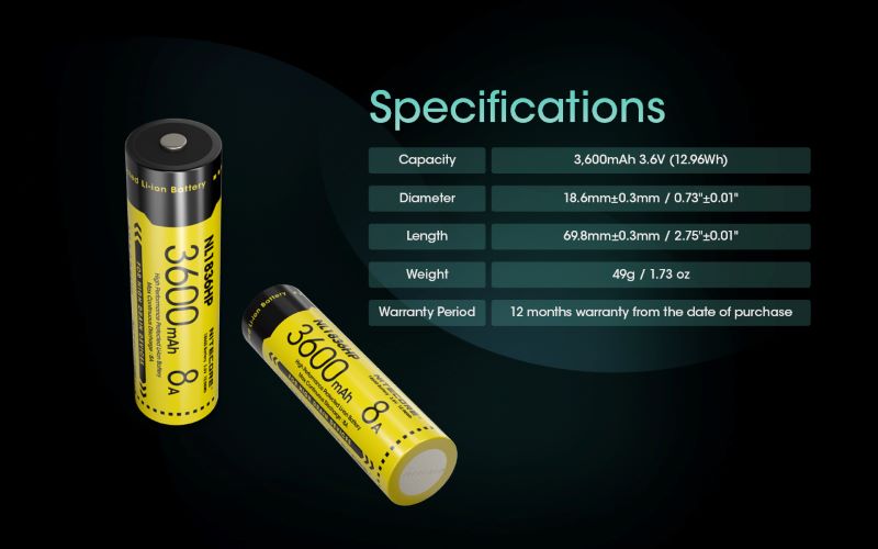 Batterie Nitecore 18650 3600mAh fort courant de decharge NL1836HP 01 10