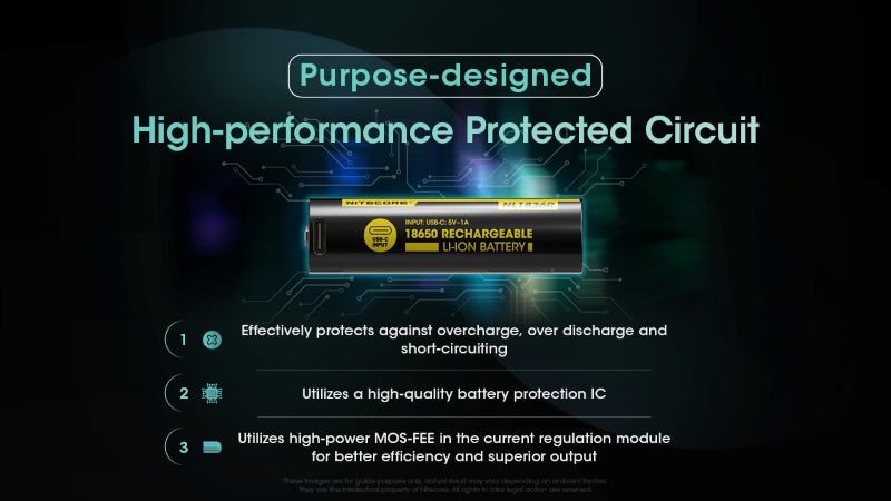 Batterie Nitecore 18650 3600mAh rechargeable Type C NL1836R 01 6