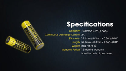Batterie rechargeable 14500 AA 1000 mAh Nitecore NL1410 01 9