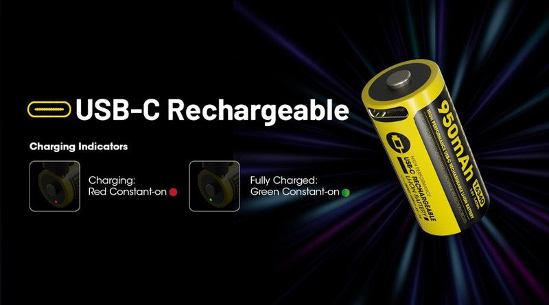Batterie16340 Rechargeable USB C Nitecore NL169R 950 mAh 01 02