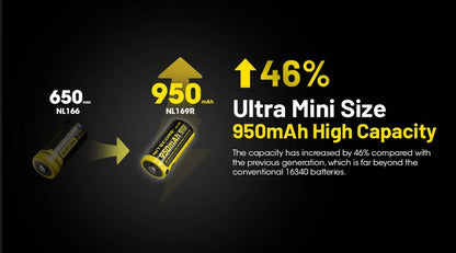 Batterie16340 Rechargeable USB C Nitecore NL169R 950 mAh 01 04