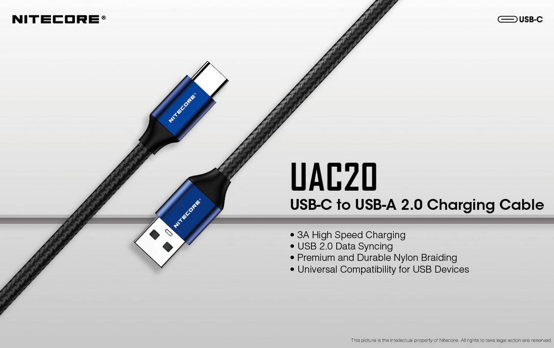 Cable Nitecore UAC20 USB C USB A 3A