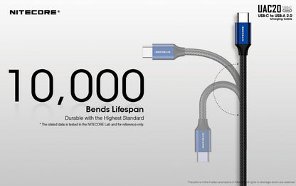Cable USB C lampe Nitecore UAC20 USB A