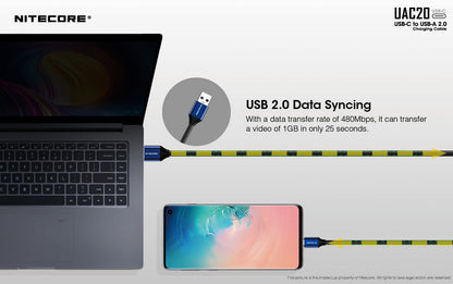 Cable USB C lampe torche Nitecore UAC20 USB A