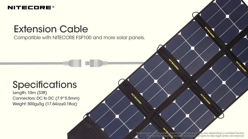 Cable d extension rallonge de 10 metres Nitecore pour panneau solaire FSP100