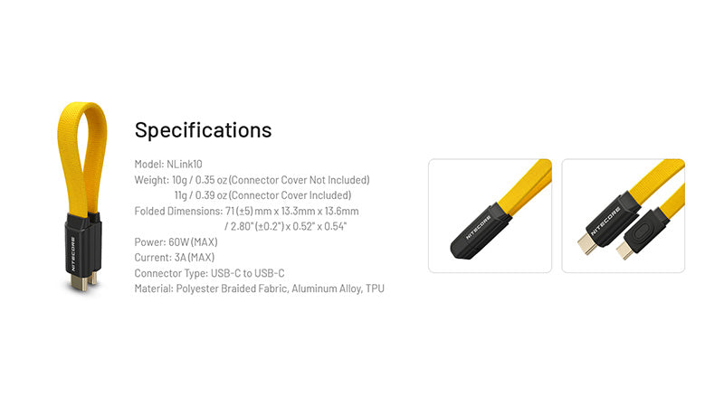 Cable de Charge Rapide Nitecore NLink10 60W 3A USB C vers USB C Design M