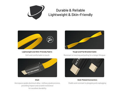 Cable de Charge Rapide Nitecore NLink10 60W 3A USB C vers USB C Design M