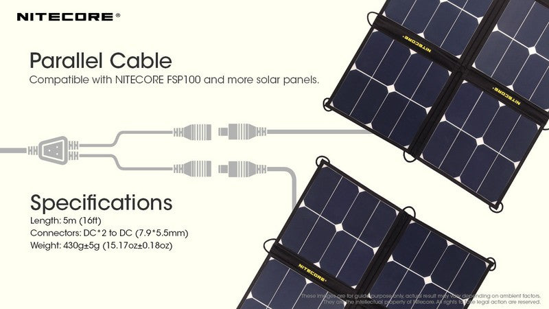 Cable parallele rallongue de 5 metres Nitecore pour panneau solaire FSP100 0