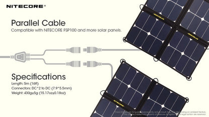 Cable parallele rallongue de 5 metres Nitecore pour panneau solaire FSP100 0
