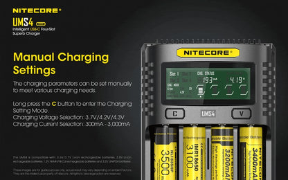 Chargeur Nitecore UMS4 USB C 2 4