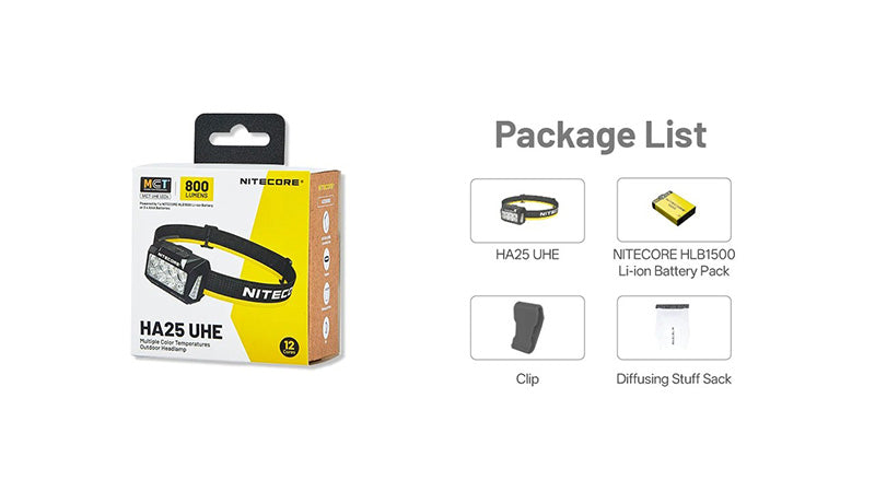 HA25 UHE - Lampe Frontale 800 Lumens - 3 températures de couleur - Double alimentation