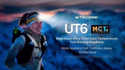 UT6 - Lampe Frontale 1600 Lumens - Trail Running - 3 Températures Couleur - Rechargeable USB-C