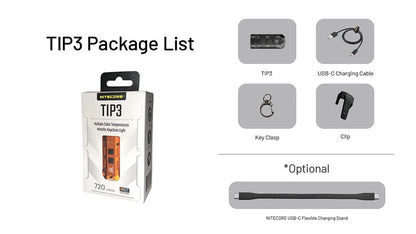 TIP3 – Lampe Porte-clés Nitecore – 720 Lumens – 3 Températures de Couleur – Rechargeable USB-C