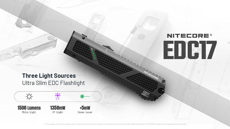 Lampe Torche Nitecore EDC17 1500 Lumens LED Blanche UV Laser Vert 1 2