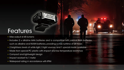 Lampe de Position Nitecore CL10 45 Lumens Triple Source Lumineuse Clip Multi