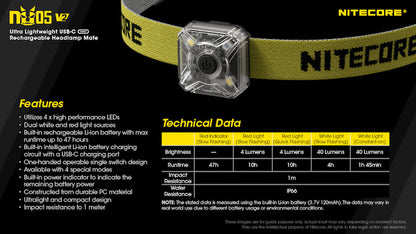 Lampe frontale lampe de position Nitecore NU05V2 KIT 40 Lumens 01 14