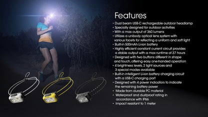 Lampe frontale special course a pied trail Nitecore NU21 01 17