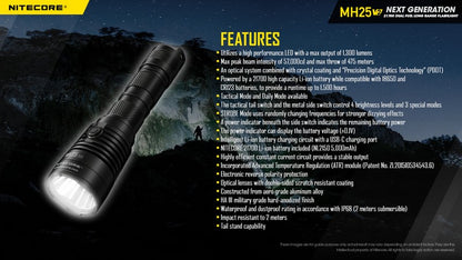 Lampe torche tactique Nitecore MH25 V2 1300 Lumens 01 21
