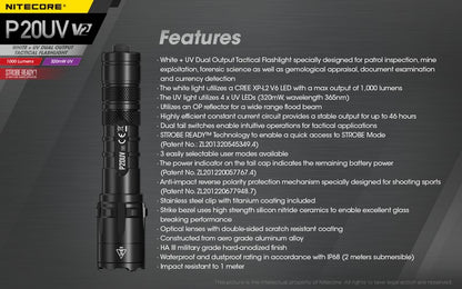 Lampe torche tactique Nitecore P20UV V2 01 21
