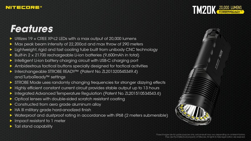 Lampe torche tactique de recherche Nitecore TM20K 20000 Lumens 01 25
