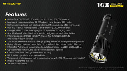 Lampe torche tactique de recherche Nitecore TM20K 20000 Lumens 01 25