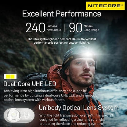 Lampe Frontale Nitecore HA11 – 240 Lumens – Lumière rouge