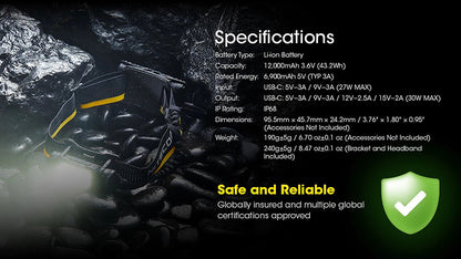 Nitecore 12K 12000mAh Kit Batterie Externe Carbone Compatible NU45 NU53