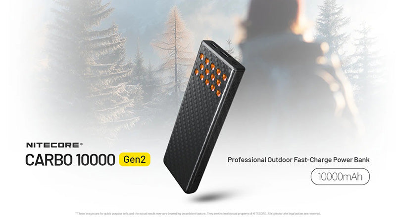 Powerbank Nitecore CARBO 10000 Gen2 10 000mAh Charge rapide 30W Ultra legere