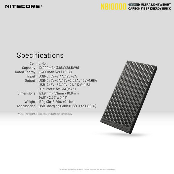 Powerbank Nitecore NB10000 GEN2 en fibre de carbon tres leger 02 19