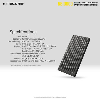 Powerbank Nitecore NB10000 GEN2 en fibre de carbon tres leger 02 19