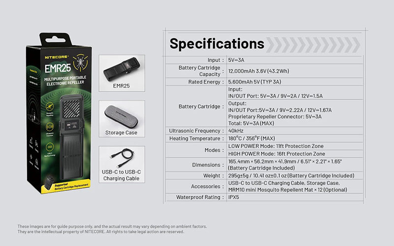 Repulsif Anti Moustique Nitecore EMR25 Multi fonctions Batterie Externe 1200