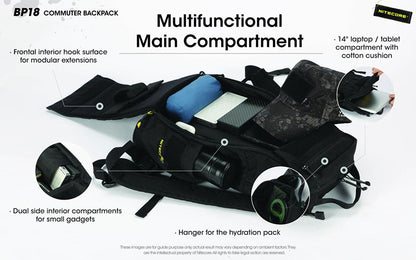 Sac a dos Nitecore BP18 18L Ultra Leger Systeme Fishbone Nylon 500D Impermea