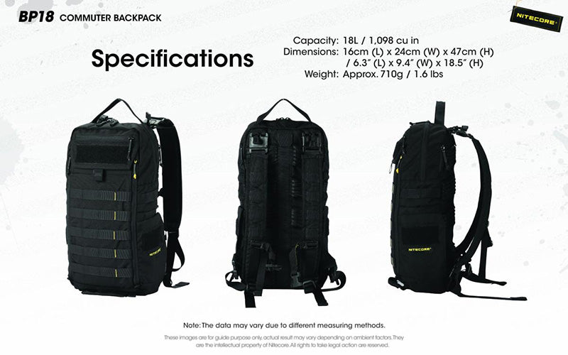 Sac a dos Nitecore BP18 18L Ultra Leger Systeme Fishbone Nylon 500D Impermea