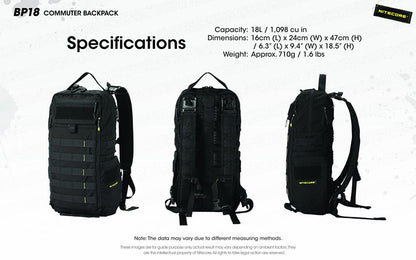 Sac a dos Nitecore BP18 18L Ultra Leger Systeme Fishbone Nylon 500D Impermea